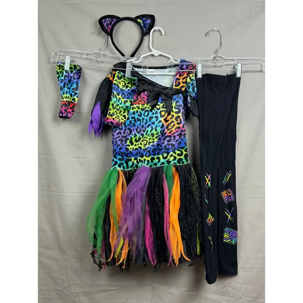 Spirit Girls Rainbow Leopard Cat Costume, Size M